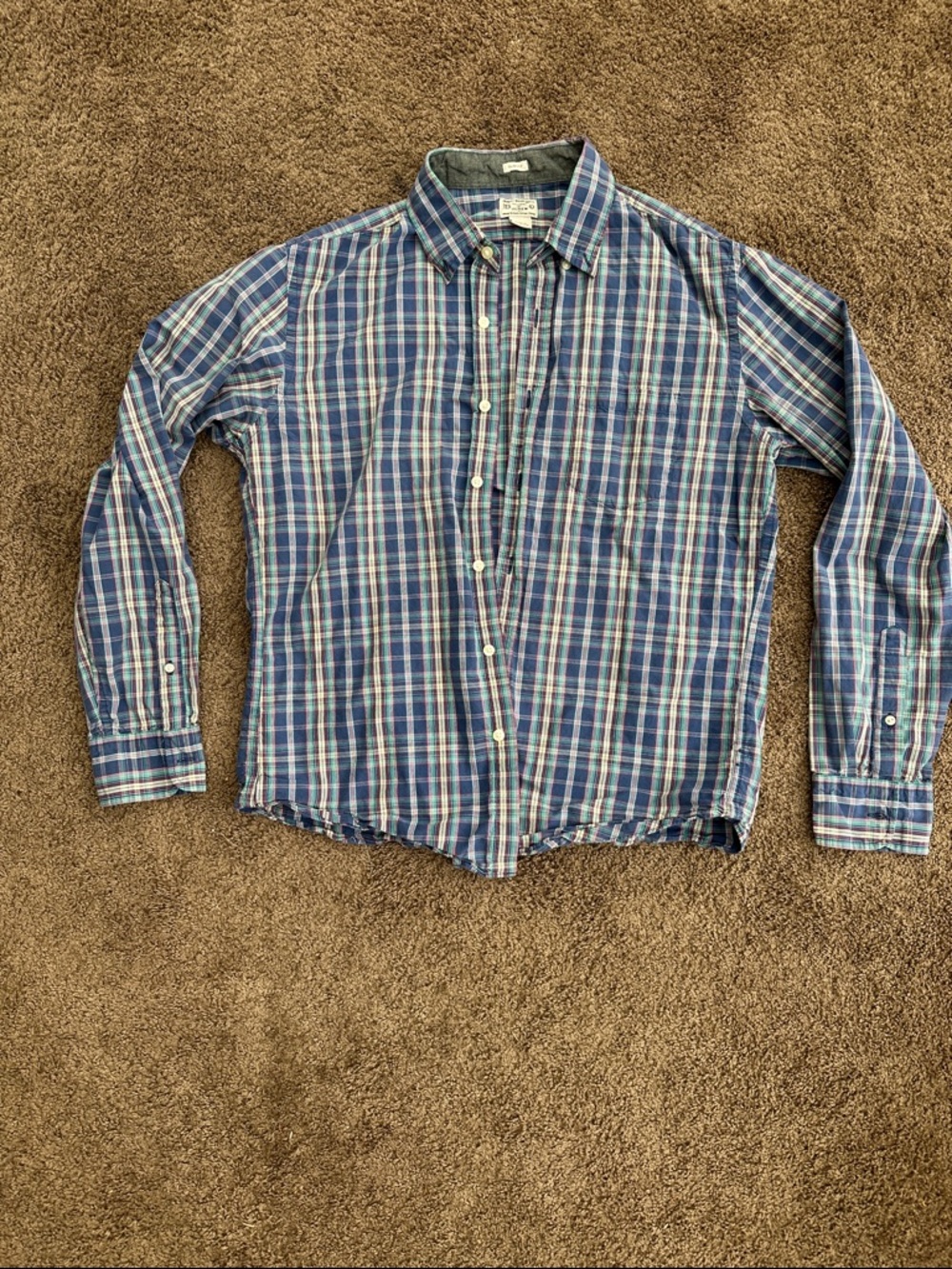 J Crew- Classic Blue Plaid Button-Down Shirt - Men’s L